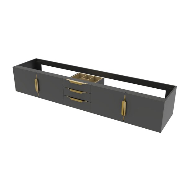 Castello Usa Alpine 84-inch Black Vanity Base with Gold Handle CB-MC-84BLK-GLD-VBO - main